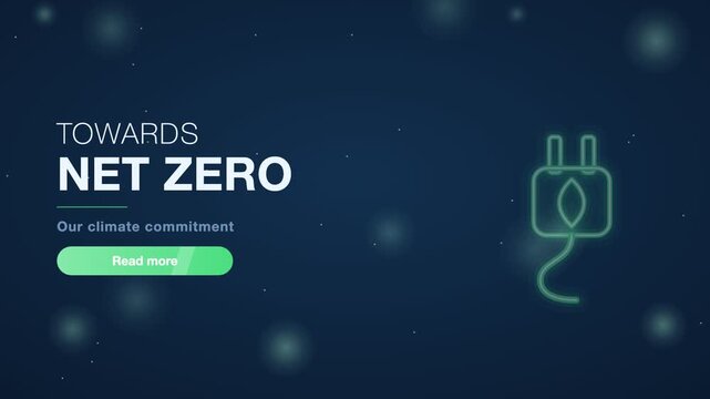 Midnight blue and green towards net zero banner animation, eco and sustainability motion background