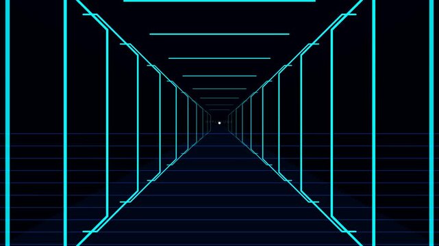 Animated Neon Glowing Geometric Lines Tunnel Cyber Grid Motion Graphic Motion Graphic Loop Featuring Modern Design Elements for Digital Media and Corporate Presentations