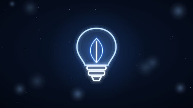 Electric blue on black eco light bulb neon animation, eco and sustainability motion background