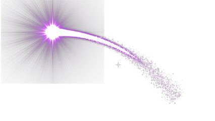 Purple comet with bright glowing core and glittering dust tail, symbolizing wishes, magic and cosmic motion © Oliye