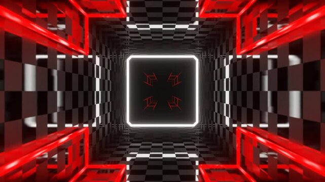 Red and White Neon Strobe Vortex Tunnel Background VJ Loop in 4K