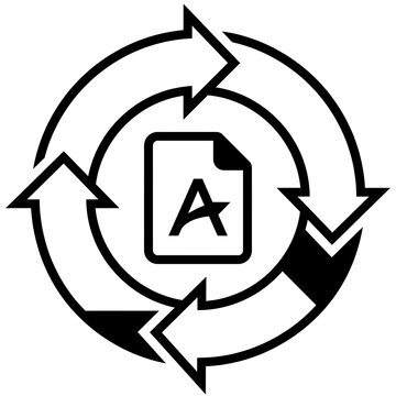 Black and white digital asset lifecycle icon with a document symbol