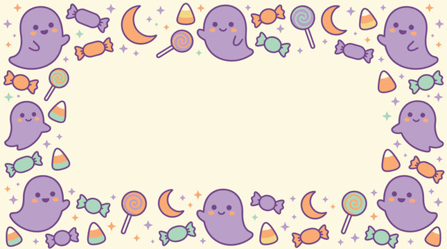 Charming halloween border with cute ghosts crescent moons and playful elements for festive seasonal designs and celebrations