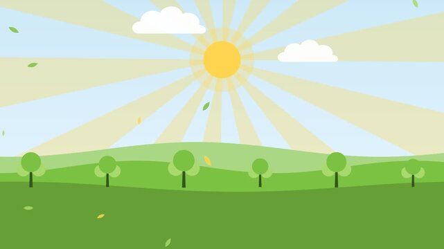 Lime green and sky blue sunny meadow animation, eco and sustainability motion background