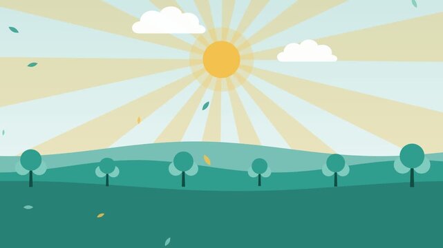 Teal and cream sunny meadow animation, eco and sustainability motion background