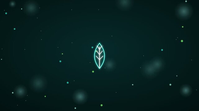 Cyan and teal on black floating leaves background animation, eco and sustainability motion background