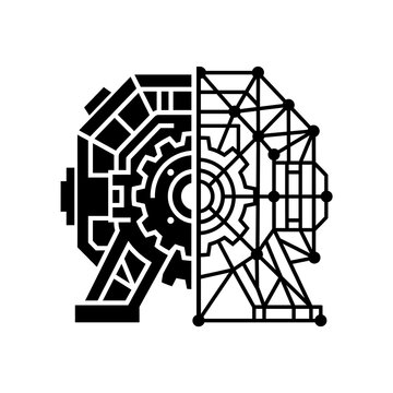 Digital twin icon showing mechanical gear and wireframe mesh structure