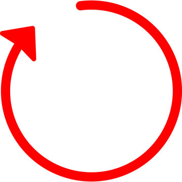 Red reload refresh arrow circle icon, update, sync and rotation symbol on white background