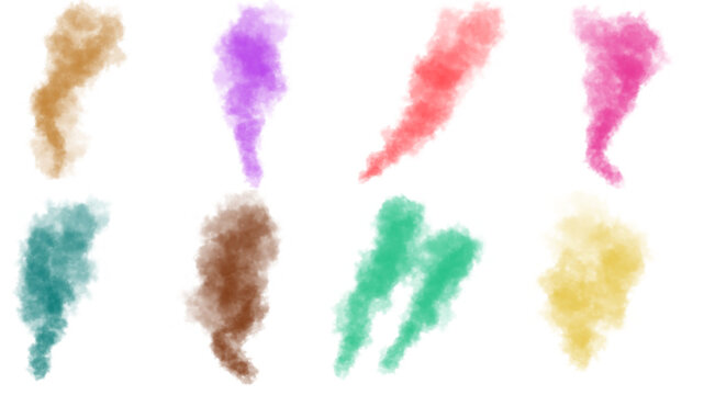 Colorful smoke texture set on white background