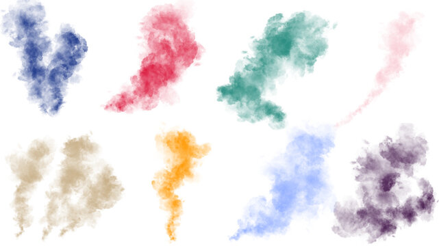 Colorful smoke texture set on white background