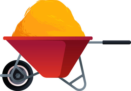 Red wheelbarrow carrying a large pile of hay