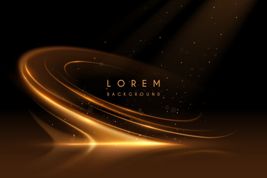Golden swirl motion light effect on black background