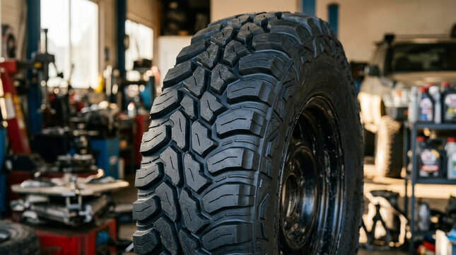 heavy-duty off-road tire with rugged tread pattern designed for outdoor vehicles and exceptional traction in challenging terrains