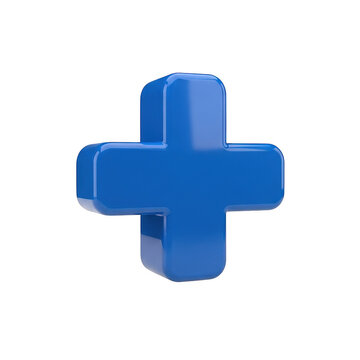 3d blue plus sign icon for math and medical design isolated on transparent background