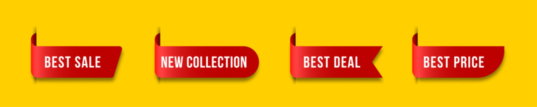 Retail promotion badges with special offers and price labels.