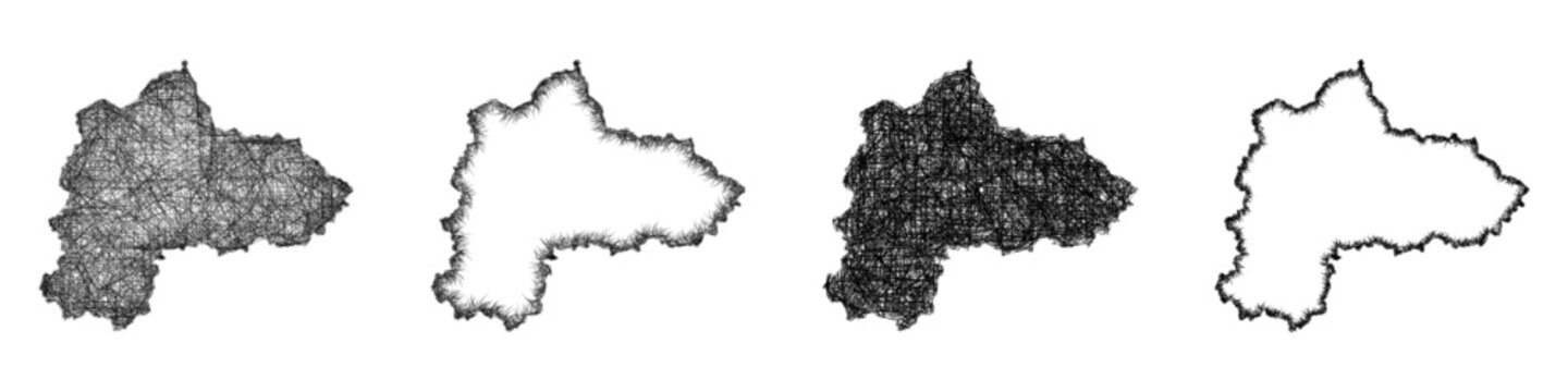 Black and white sketch Panevezio (Lithuania) outline map design set