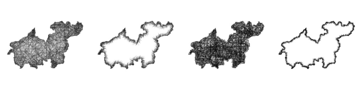 Monochrome sketch Sikasso (Mali) outline map design set