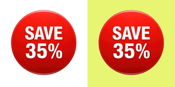 Red round sticker with thirty five percent off text