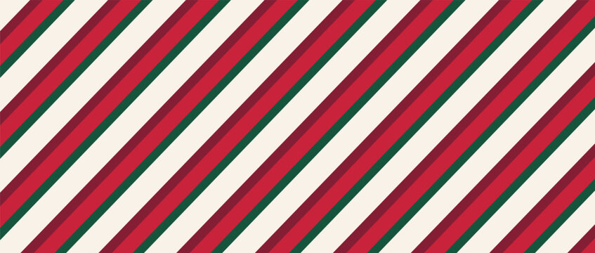 Stripe cane background. Red, green and pink diagonal stripes, vector seamless pattern, Candy cane holiday bg