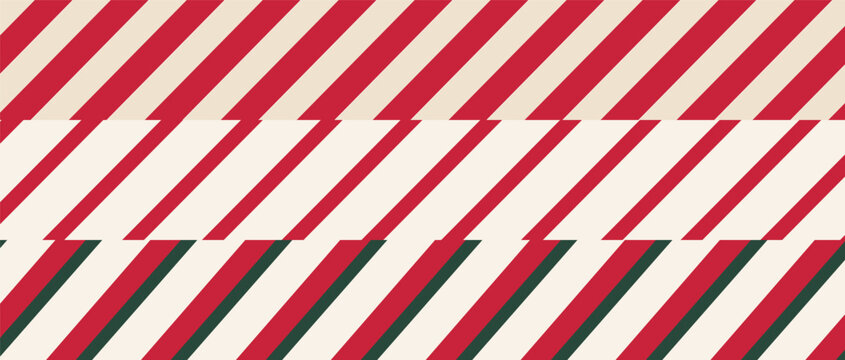 Stripe cane background. Red, green and pink diagonal stripes, vector seamless pattern, Candy cane holiday bg