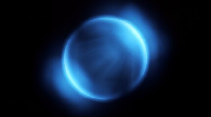 Fototapeta premium Glowing blue spherical abstract light orb radiating vibrant energy against a deep dark background creates a futuristic digital science fiction graphic art design concept composition