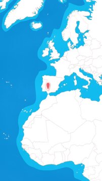 Vertical 3D globe zooming into Seville city location pin concept