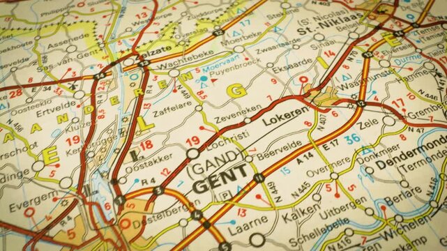 roads leading to Ghent, Belgium &ndash; cinematic gliding map movement