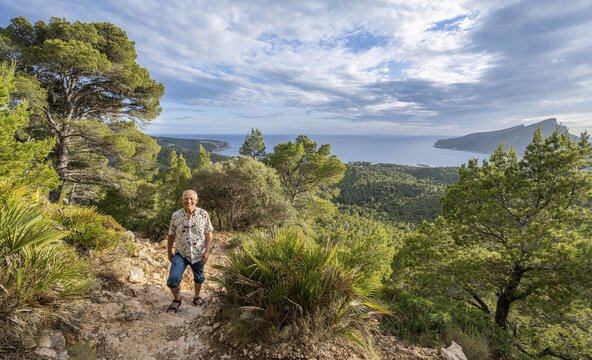 Hike to la Trapa through sparse forest, back island of Sa Dragenora, Majorca, Spain