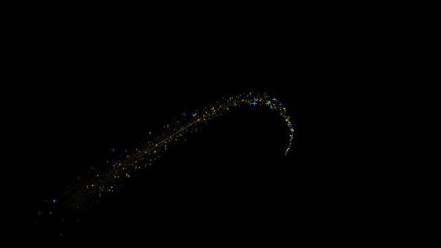 Glowing white sparkle light trail flying in circular motion with twinkling stars, glitter particles, magical bokeh shimmer and elegant curved movement for visual effects on black background, 4k
