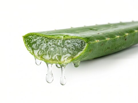 Freshly cut aloe vera gel with natural liquid dripping