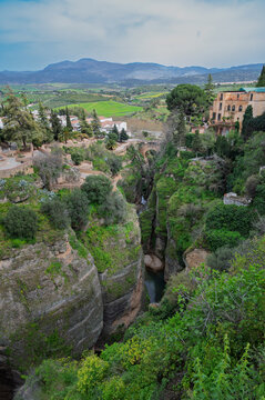 Stunning 100 metre deep El Tajo gorge that goes to the Guadalev&iacute;n river, located in Ronda, Spain