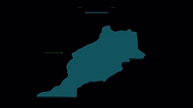 Minimalist outline map of Morocco animated with glowing border effect.