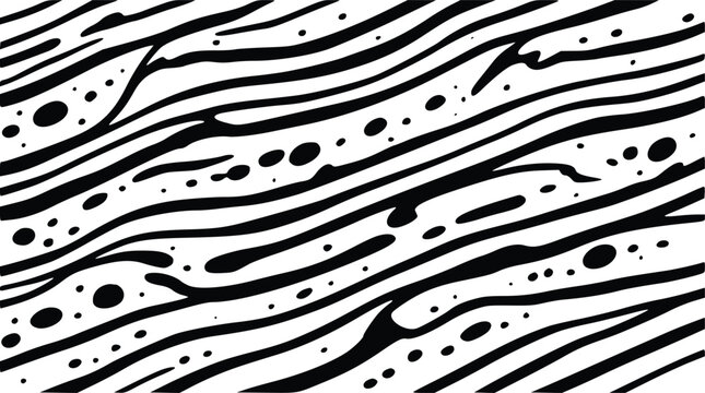 Dynamic black and white vector illustration featuring organic flowing stripes and irregular ink spots for modern graphic design projects requiring a bold minimalist artistic abstract pattern