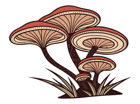 Autumn-Mushroom Botanical Artwork With Rustic Forest Fungi And Grass.