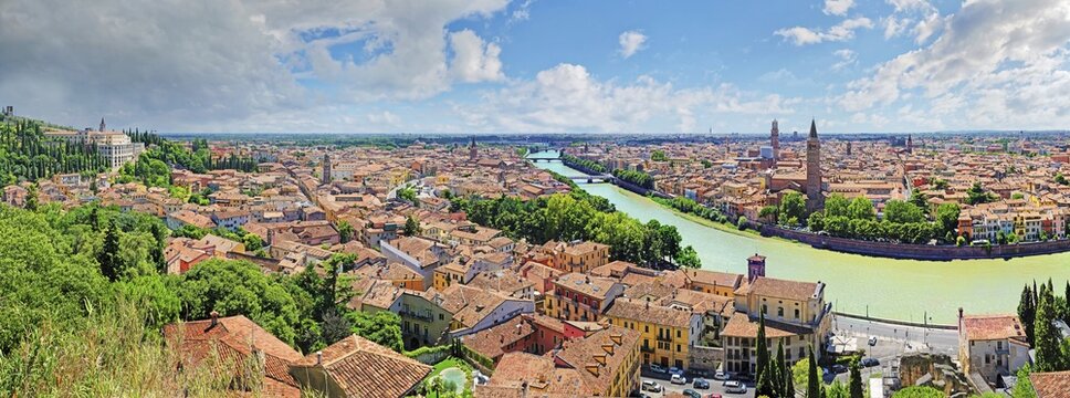Panorama city view Verona with the river Adige, Castel San Pietro, Verona, Veneto, Italy