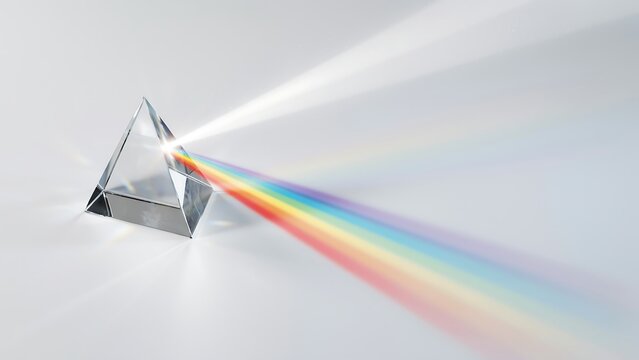 Light refraction through glass prism splitting into rainbow spectrum