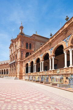 Plaza de Espana, one of Seville&rsquo;s most famous architectural landmarks, captured on a sunny day, Spain