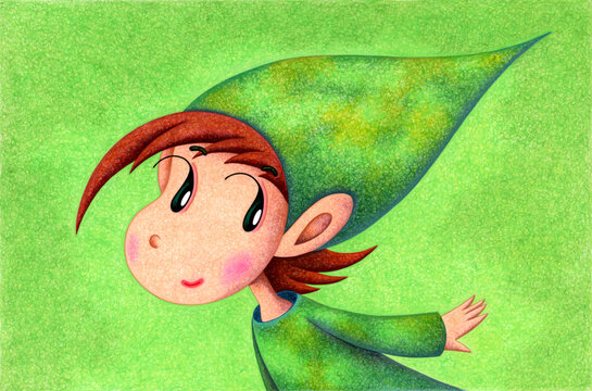 妖精のイラスト - 子供・帽子・植物・緑・グリーン