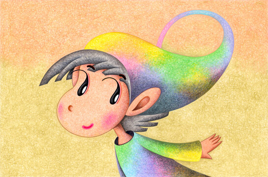妖精のイラスト - 子供・帽子・虹色・カラフル