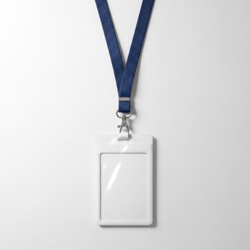 Empty id card holder on navy lanyard