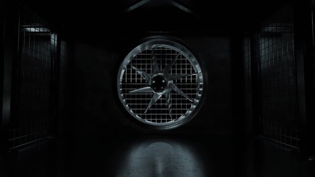 3d Animation of an industrial hall with ventilation system and metal mesh