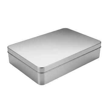 Empty silver metal rectangular storage box isolated on transparent background