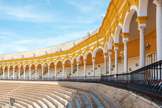The Plaza de Toros de la Real Maestranza de Caballeria de Sevilla, a landmark in Spanish bullfighting, Spain