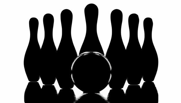 Bowling Pins Silhouette with Bowling Ball Vector Illustration
