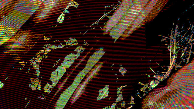 Abstract dark digital glitch background with horizontal screen lines and glowing textures