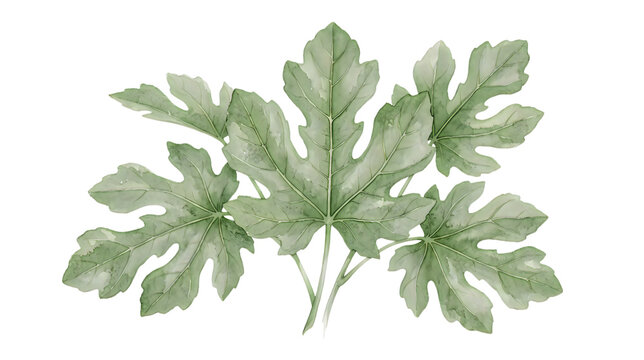 Watercolor green fig leaves illustration isolated on transparent background