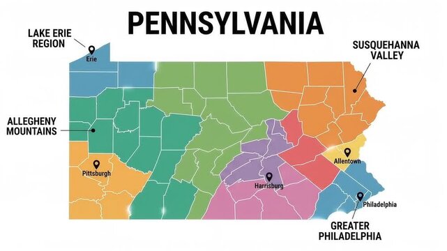 Animated Pennsylvania State Map Tracing Outer Border And Key Regions