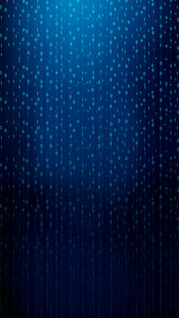 Glowing blue binary code numbers 1 and 0 falling vertically. Abstract technology concept with data stream, cyber security, and computer programming theme. Technology or cybersecurity background