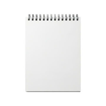 Blank white spiral notepad with empty pages isolated on transparent background