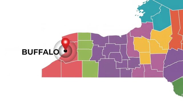 Animated New York State Map Tracing Border Highlighting Buffalo City